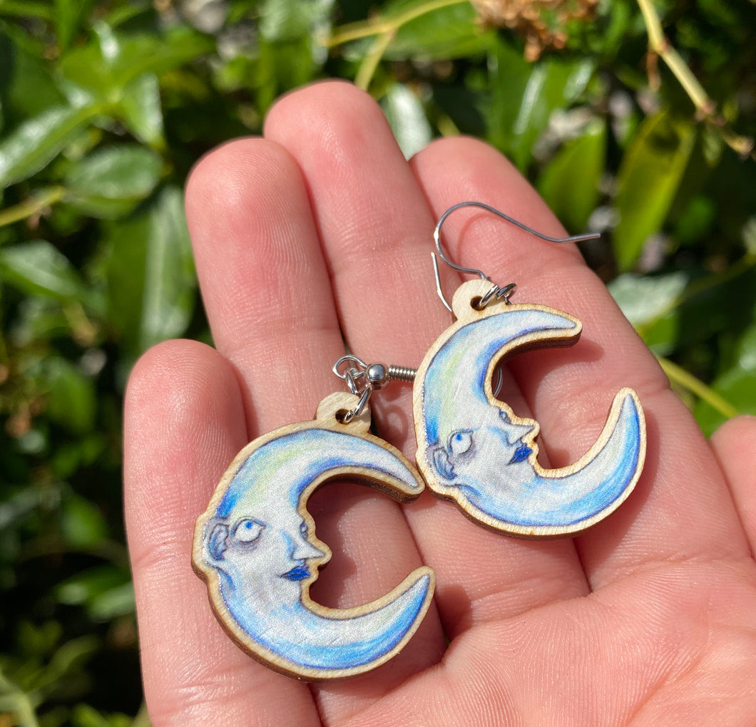 Wooden moon earrings